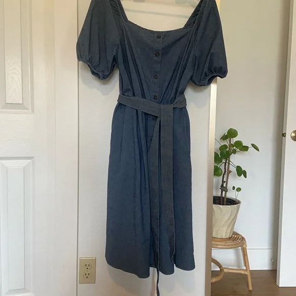Lane Bryant Chambray Denim Dress A-Line w/Pockets Tie Waist Size 14 - Picture 1 of 8